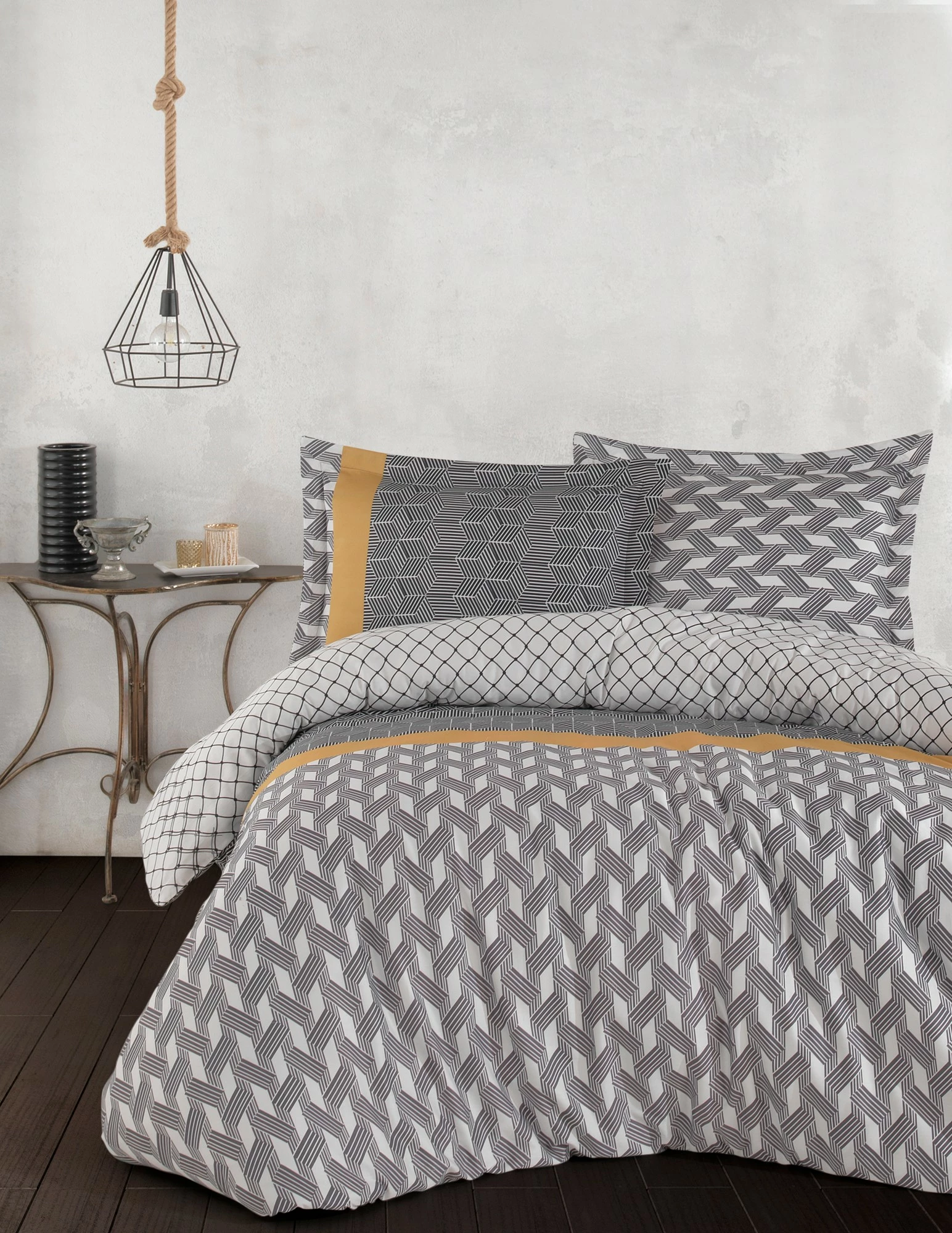 Set mbulesë për jorgan dopio satin Veneto, ngjyrë e zezë, e bardhë, portokalli