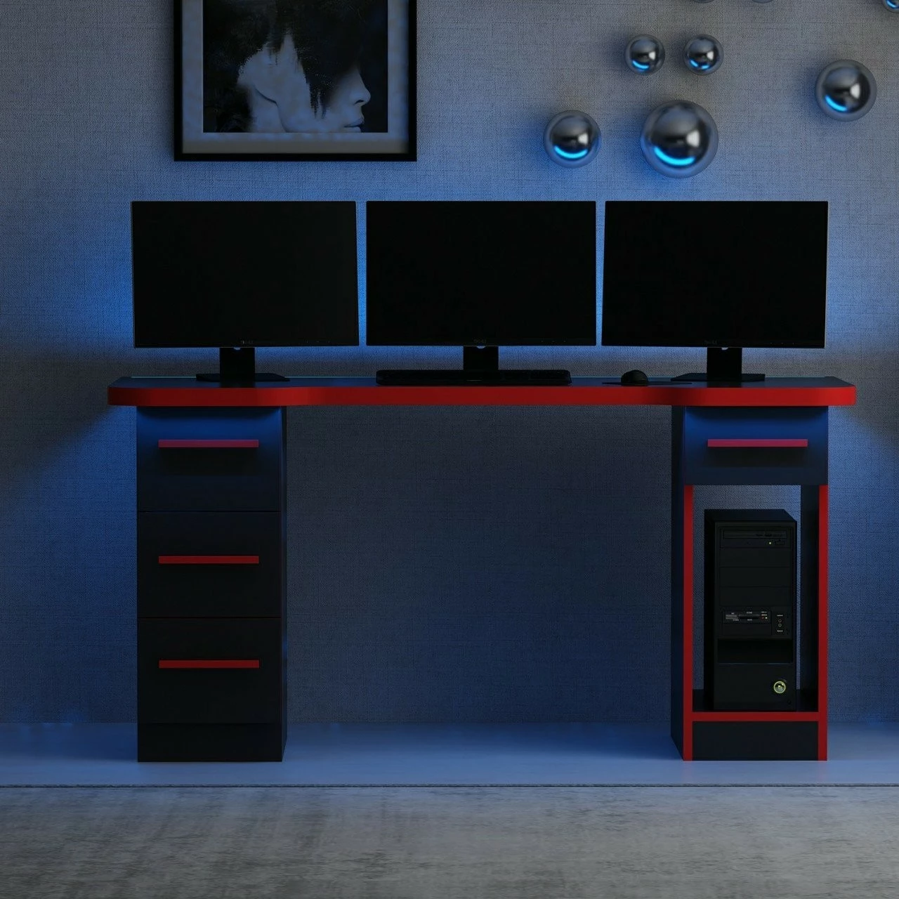 Tavolinë gaming Skye Decor, Phoenix 5, e zezë-kuqe