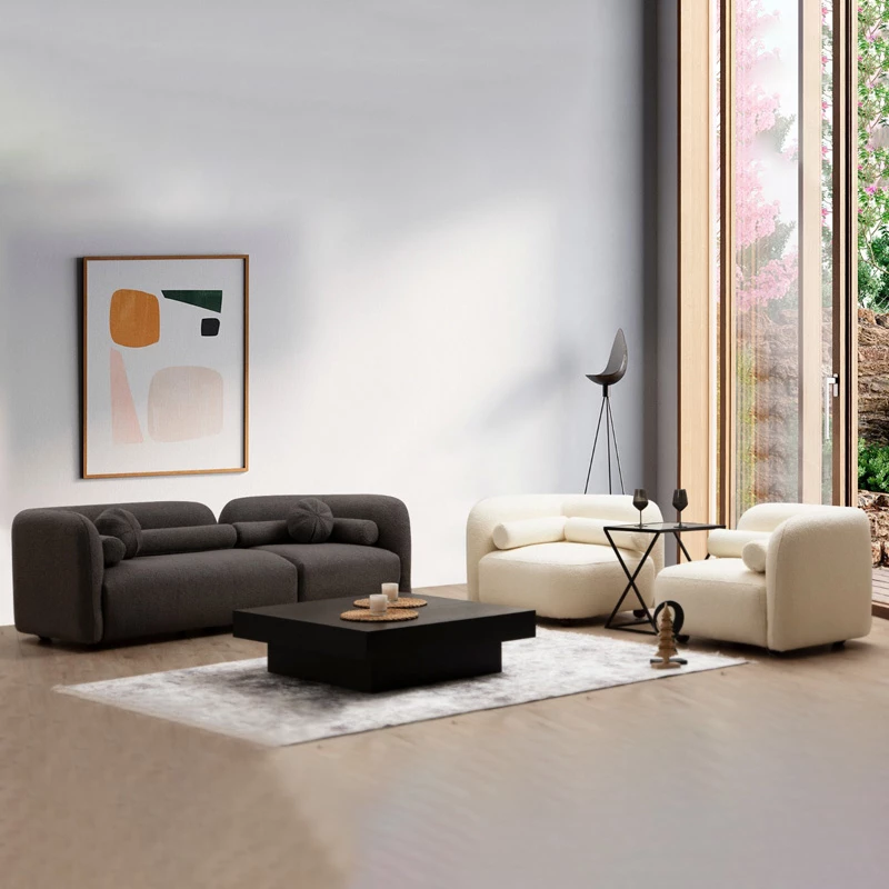 Fotel Tranquil, stof boucle krem, 90x90x74cm