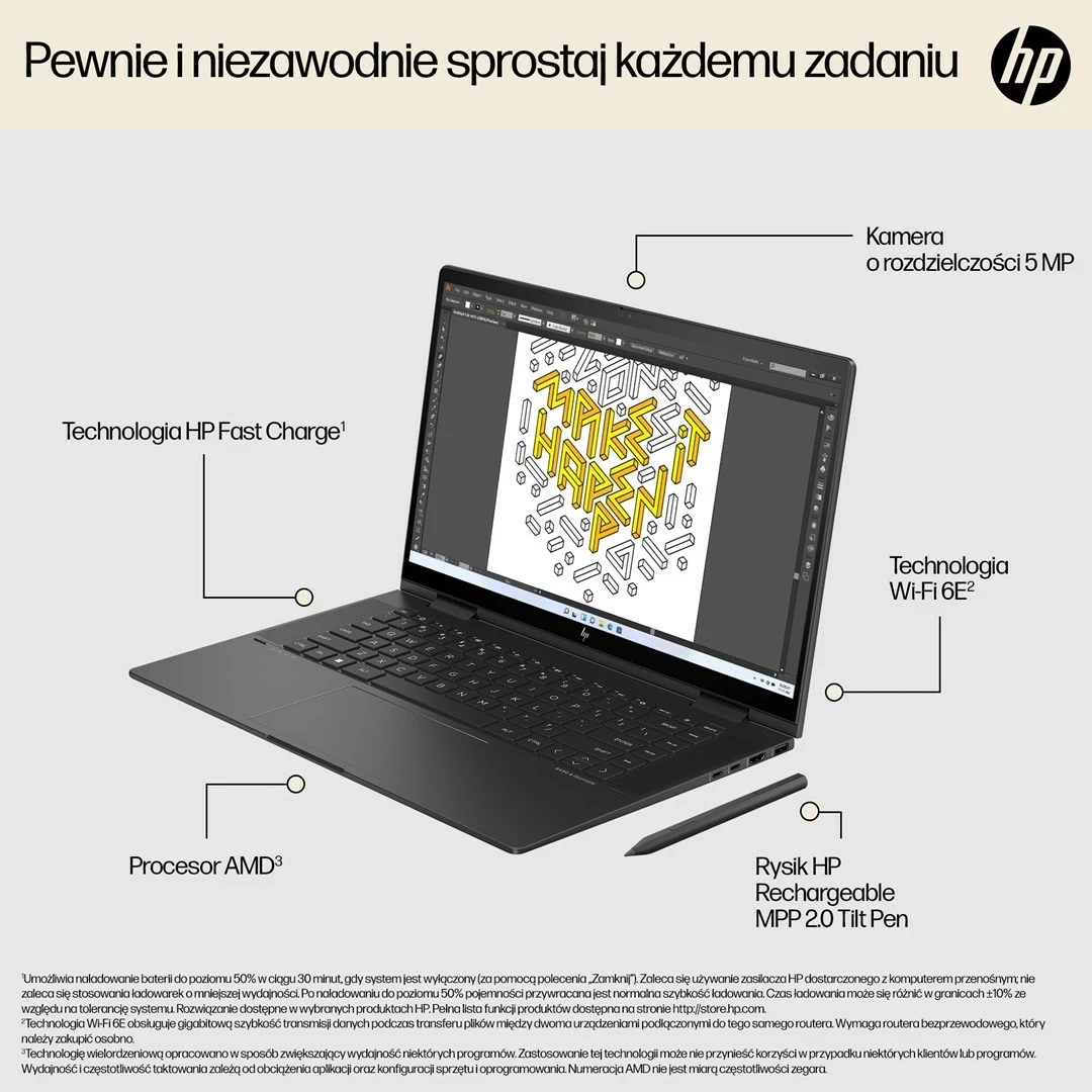 Laptop HP ENVY x360 15-FH0023DX, AMD Ryzen 7, 16 GB RAM, 512 GB SSD, Ekran me prekje 15.6", i zi