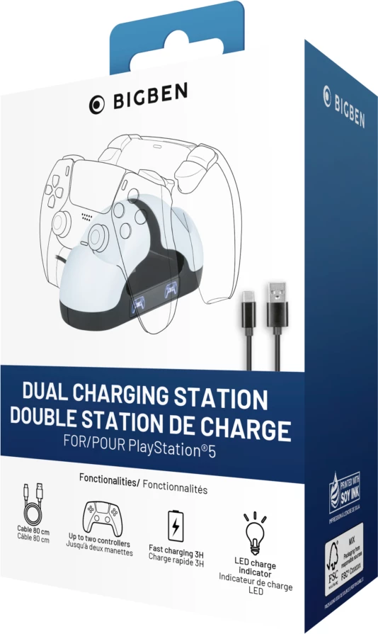 Stacion karikimi Bigben Dual Charger për DualSense, për 2 kontrollorë