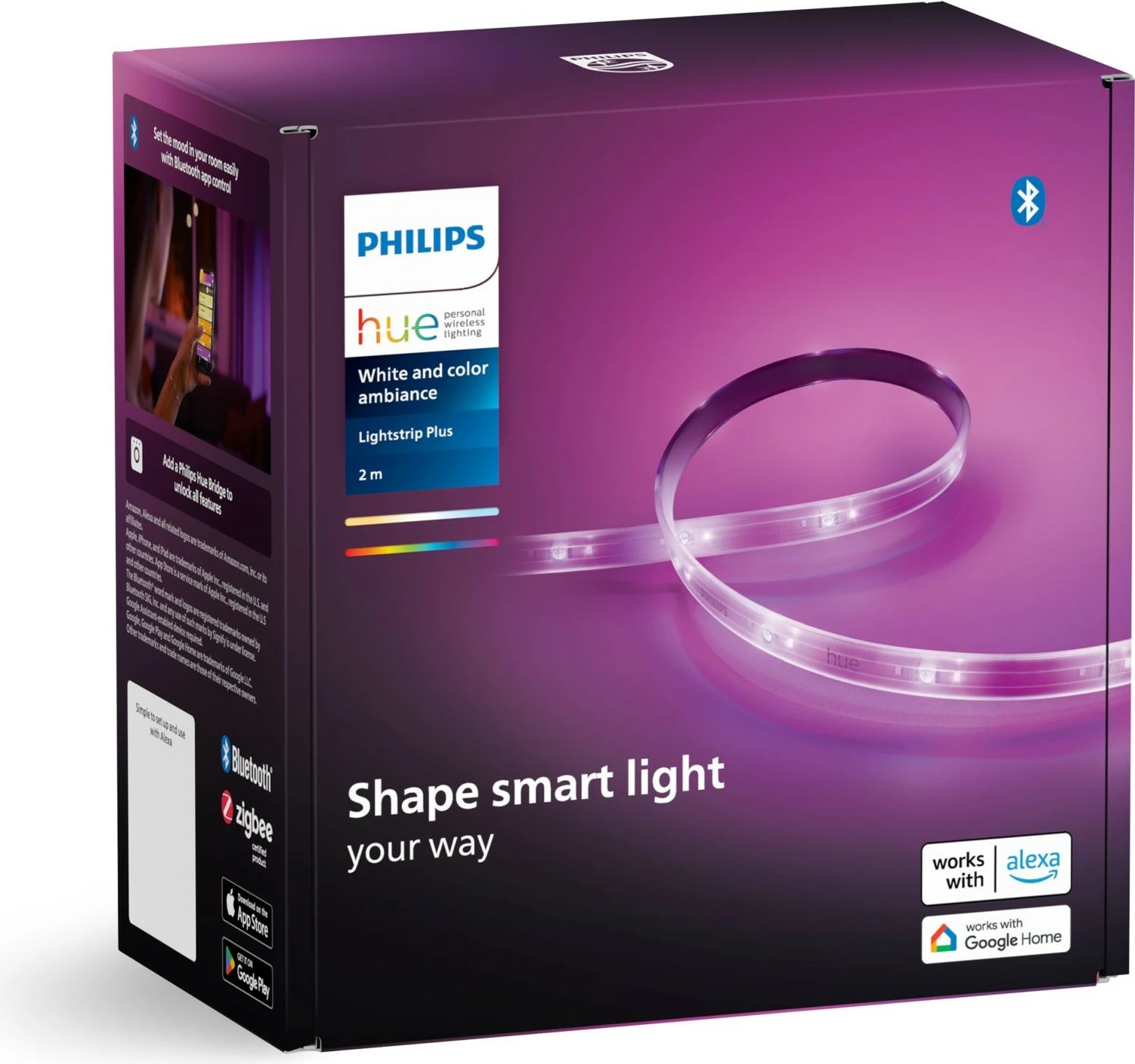 Dritë LED Philips Hue White and Colour Ambience Lightstrip Plus V4, 2 metra, Bluetooth, e bardhë