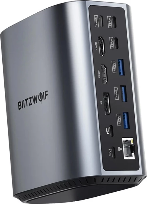 Kasë docking Blitzwolf BW-TH15, 17 porte, USB-C/USB-A/HDMI/DP/Ethernet, Gri