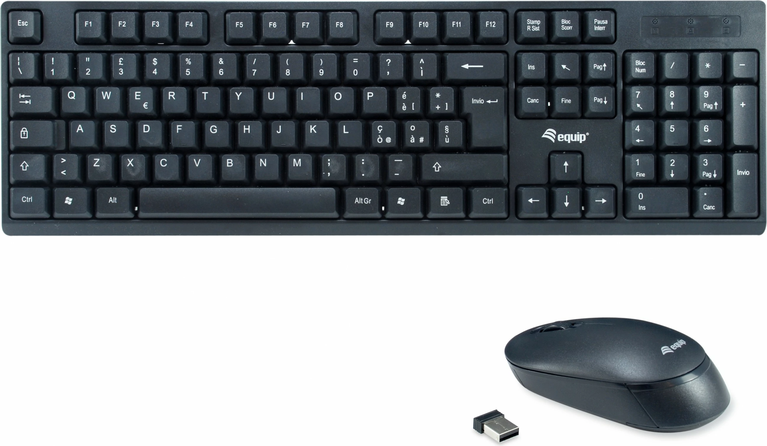 Tastierë me maus wireless Equip, IT QWERTY, full-size, e zezë