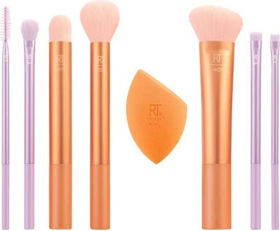 Set brushash për grim + sfungjer Real Techniques Level Up për femra, 8 copë