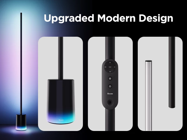 Lampë dyshemeje smart Govee Floor Lamp 2 RGBICWW, E zezë