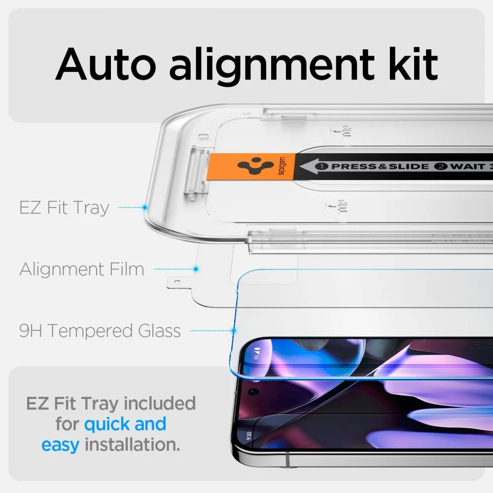 Xham i temperuar Spigen Glas.tR EZ Fit për Google Pixel 9 / 9 Pro, 2 copë