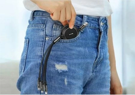 Kabl USB Baseus 46956 1.2 m USB-A në USB-C + microUSB + Lightning, i zi