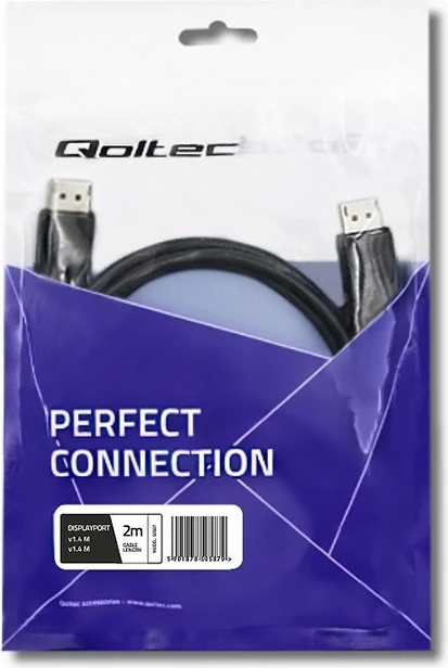 Kabllo DisplayPort 1.4 Qoltec 50587, 2m, e zezë