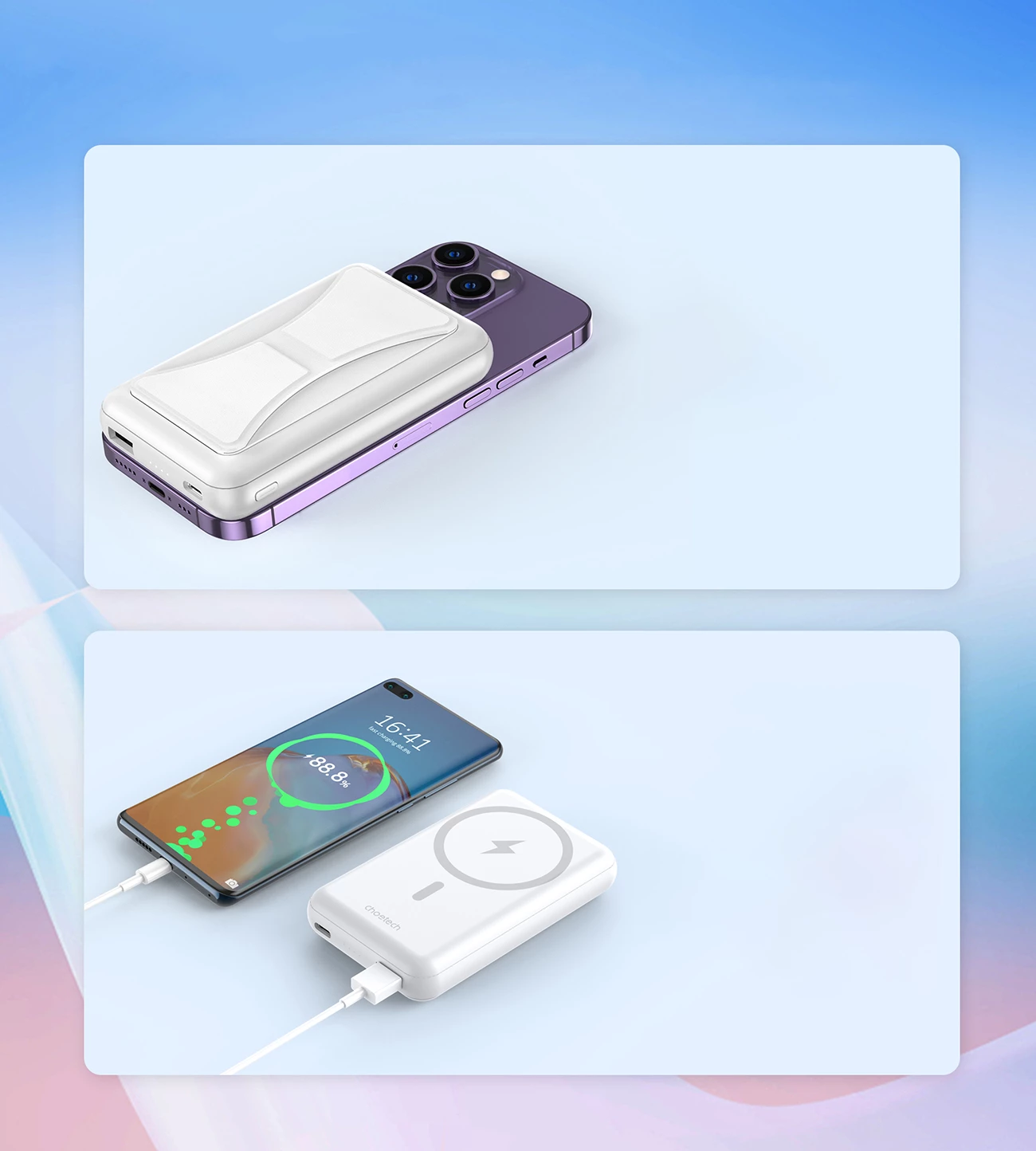 Powerbank Choetech B663, 10000mAh, 20W, MagSafe, USB-A/USB-C, Bardhë