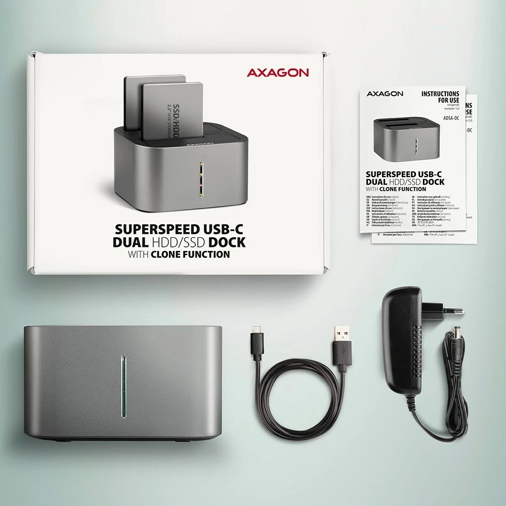 Stacion dokimi Axagon ADSA-DC, USB3.2 Gen1, 2x SATA 6G, hiri