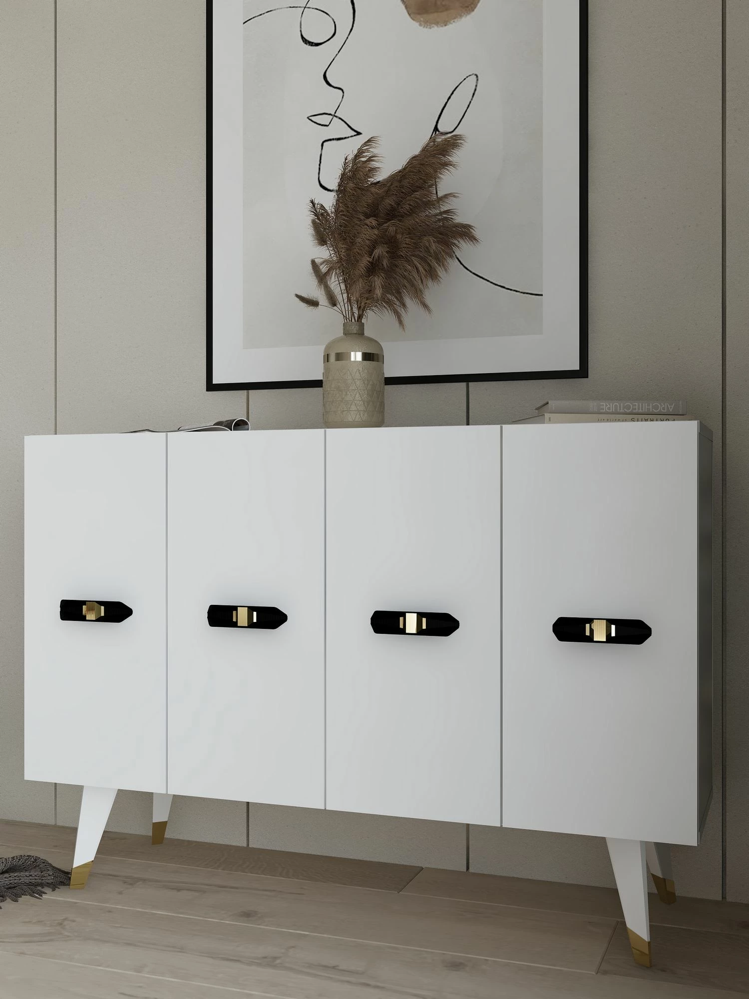 Konsol Skye Decor, Quart V, e bardhë me të artë