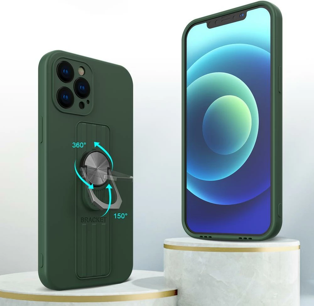 Mbështjellës silikoni Hurtel Ring Case me dorezë dhe bazë për Samsung Galaxy S22 Ultra, Blu