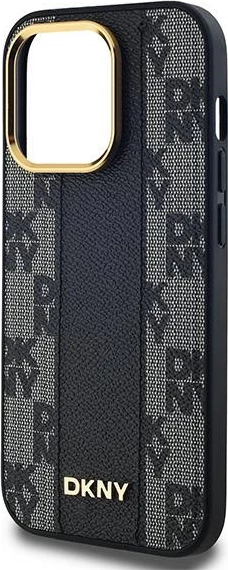 Mbështjellës DKNY Leather Checkered Mono Pattern MagSafe për iPhone 14 Pro, i zi