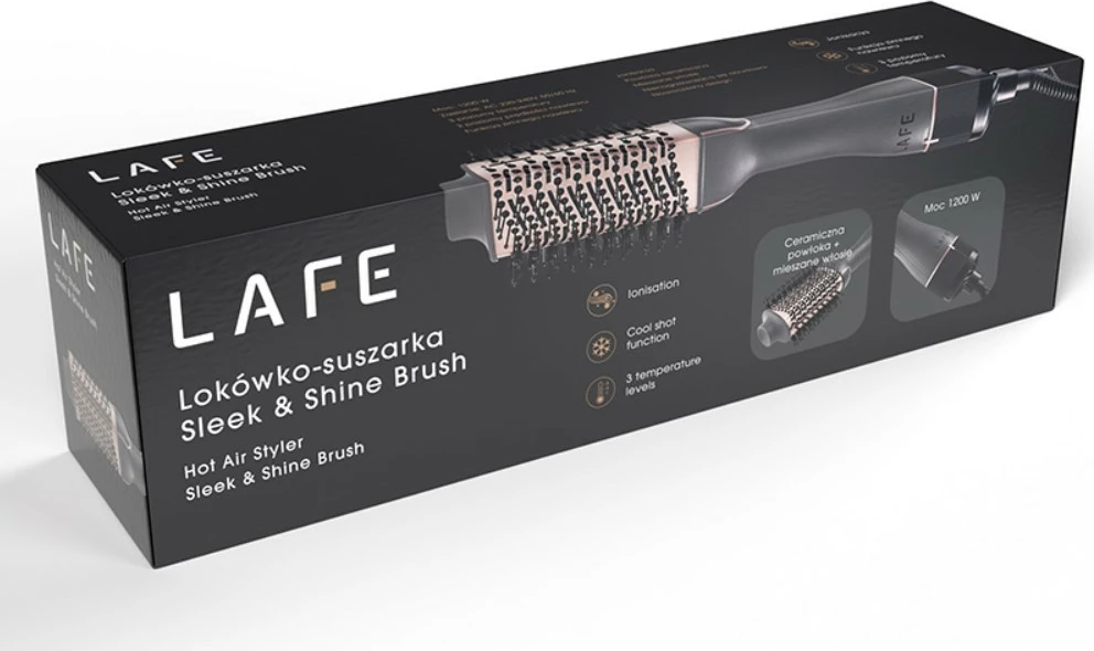 Furçë tharëse dhe ondulues, Lafe Sleek & Shine Brush LAFLOK47460, 1200W, 3 temperatura, 2 shpejtësi, jonizim, cool shot, Black/Sand Pink