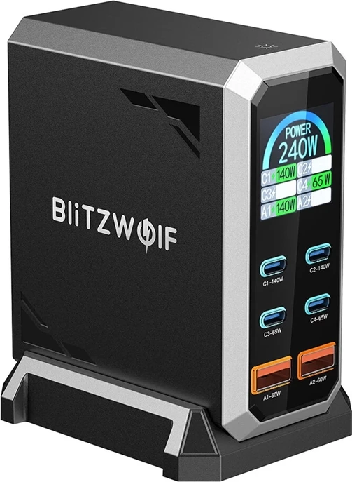 Karikues rrjeti BlitzWolf BW-S31, 6 porta (4x USB-C, 2x USB-A), PD 3.1/PPS, deri 240W, i zi