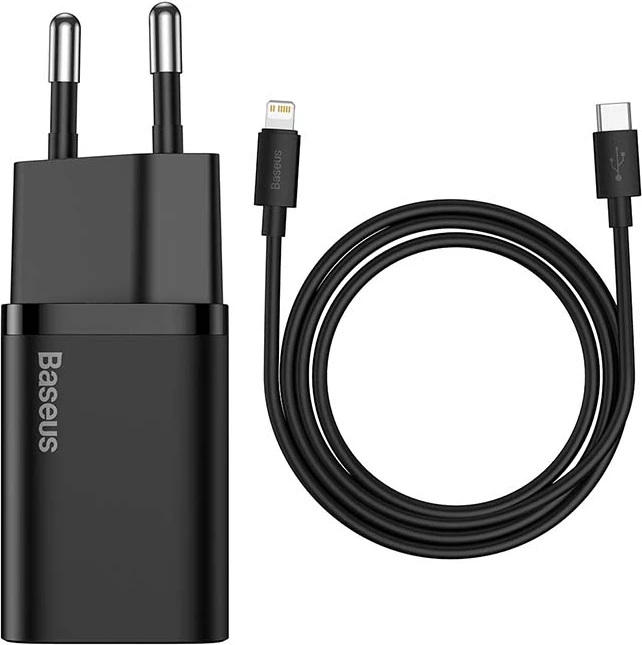Karikues i shpejtë Baseus Super Si Quick Charger 1C TZCCSUP-B01 me kabllo USB-C në Lightning 1m, Zi