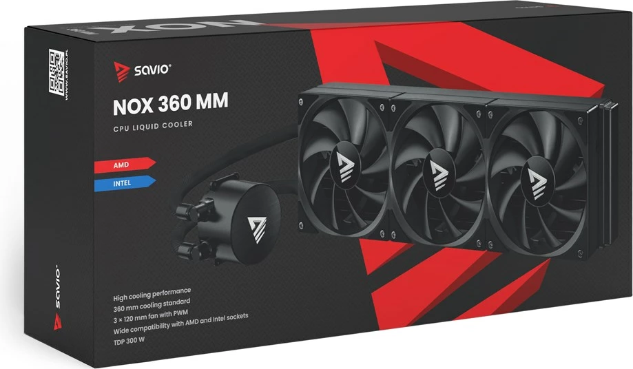 Ftohës me ujë për procesor Savio NOX 360 MM, 3 ventilatorë 12 cm, për Intel Core i7, Alumini, i zi