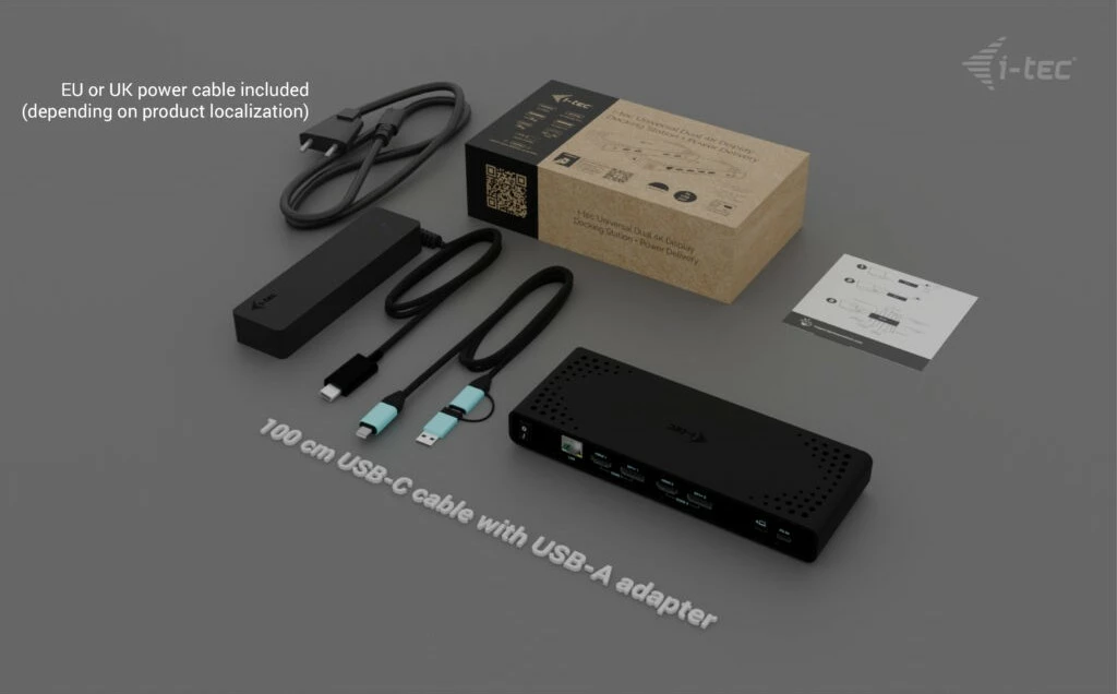 Dok universal I-Tec UNIVERSAL DUAL 4K DOCK PD, lidhje të shumëfishta, Power Delivery, e zezë