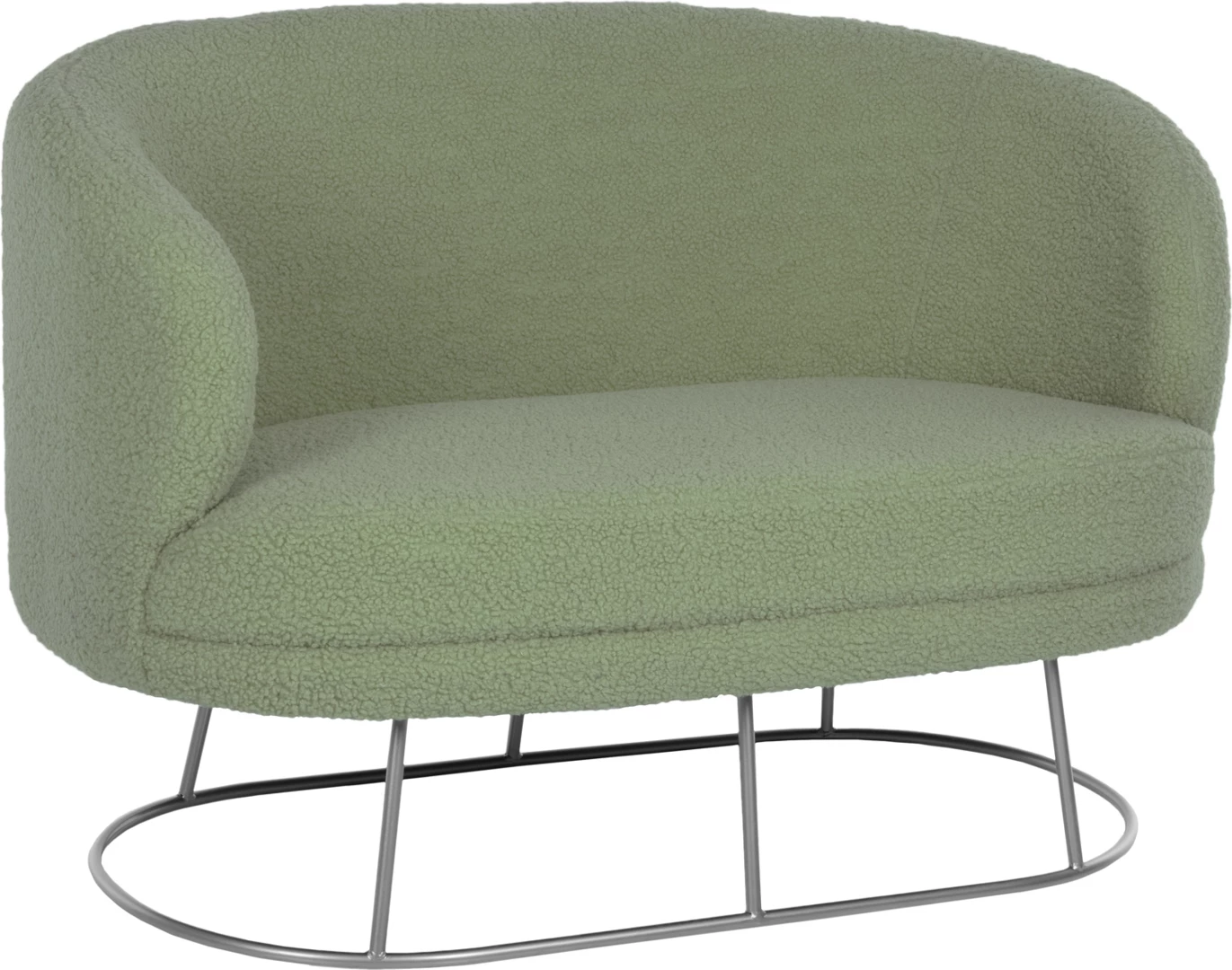 Divan 2-vendësh ARIEN FH8492.27, ngjyrë fistik, pëlhurë boucle dhe bazë metalike argjendi, 130x75x85 cm