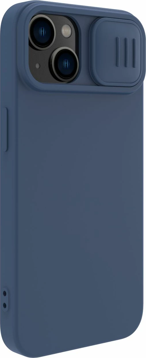 Mbështjellës Nillkin CamShield Silky Silicone për iPhone 14 Plus, MagSafe, me kapak kamere, Kaltër