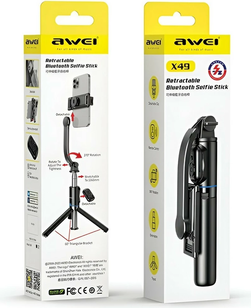 Selfie stick tripod AWEI X49 me Bluetooth, i zi