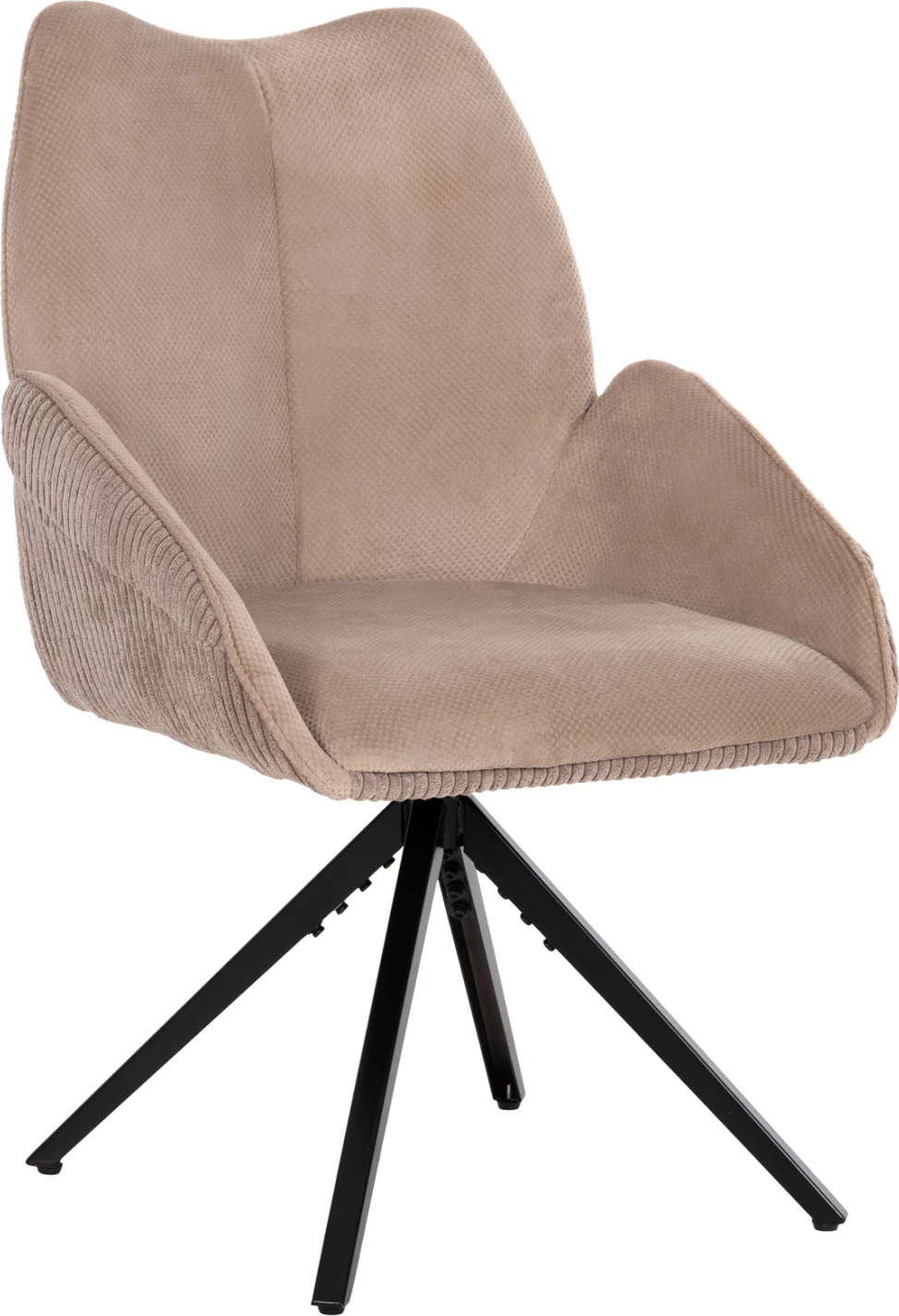 Karrige ngrënieje SHAI FH9844.04, pëlhurë bezhë-bazë metalike e zezë, 61x63x93H cm., set prej 2 copë