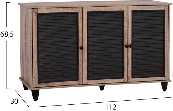 Dollap këpucësh druri 3 dyer FH2267.02 Sonama, 112x30x68,5 cm, e zezë