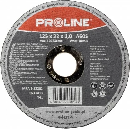 Disk prerës PROLINE T41 125 x 1.0 x 22 mm A60S për inoks