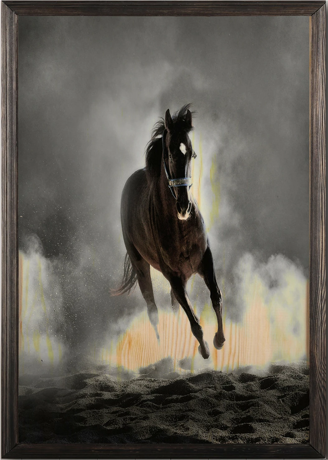 Pikturë dekorative me kornizë druri, kuaj i egër, Wallity