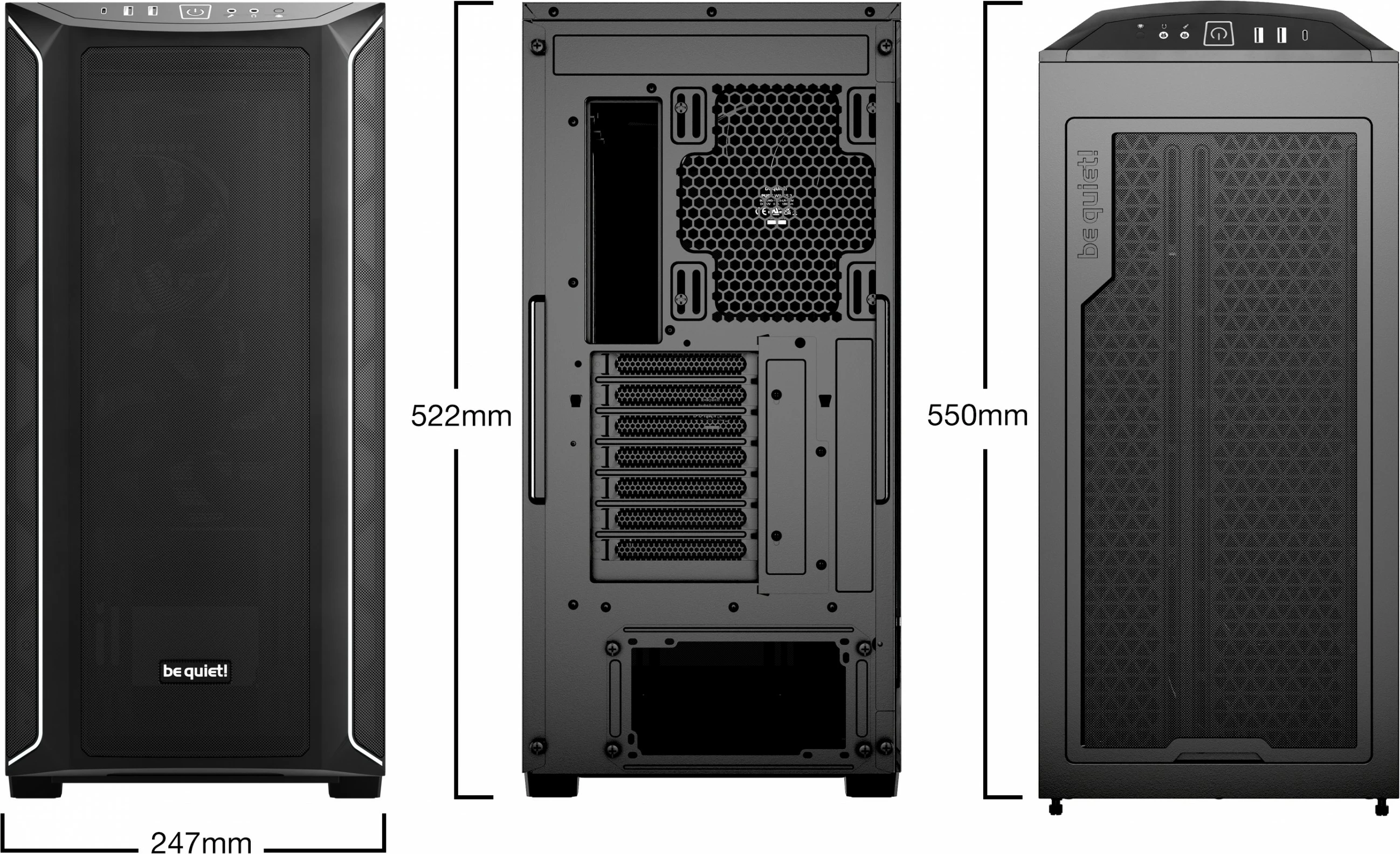 Kasë Be Quiet! Shadow Base 800 DX Black, Midi Tower, PC, ATX, EATX, micro ATX, Mini-ITX, e zezë