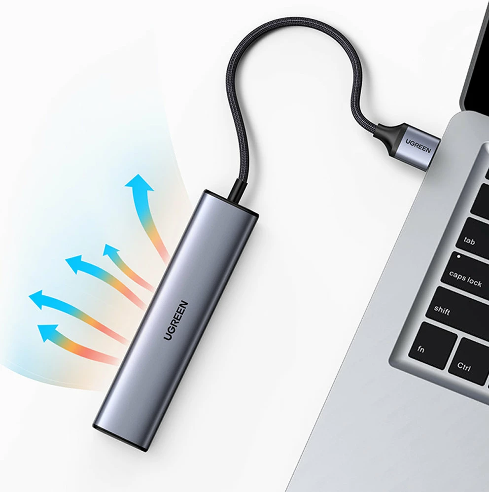 Adapter HUB multifunksional Ugreen CM475, 3x USB 3.0, Ethernet RJ-45, USB Type C PD, Gri