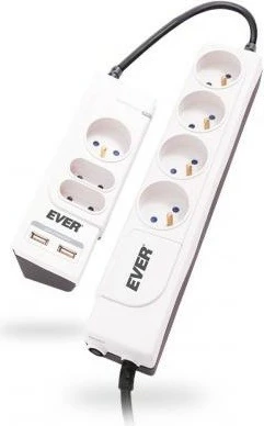 Prizë mbrojtëse EVER Office Plus, 7 dalje, 2x USB, 3m, E bardhë
