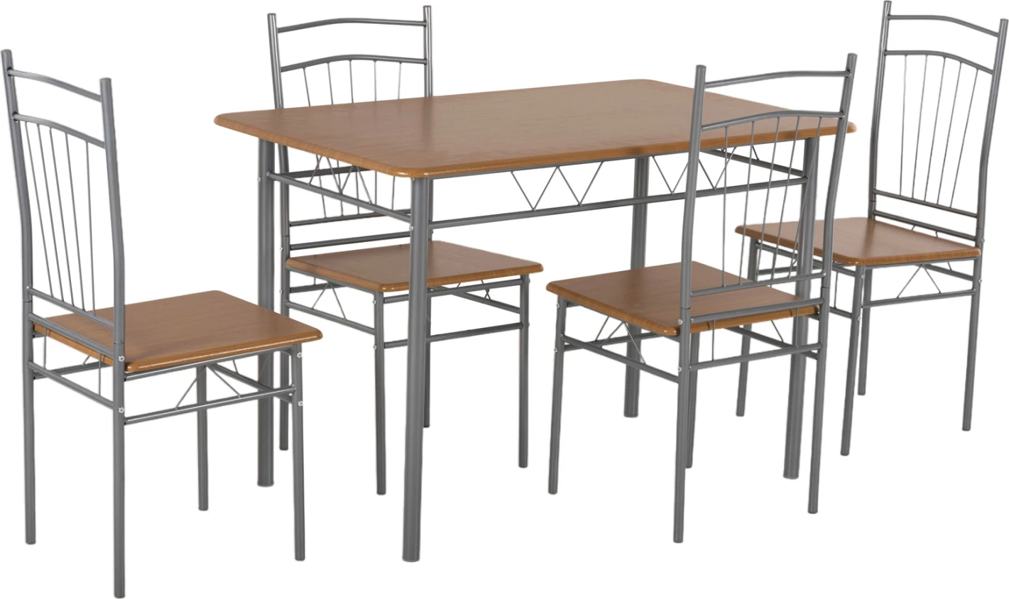 Tavolinë me karrige 5 copë PEARY FH9416.12 metalike argjendi-MDF ngjyrë sonama 110x60x74Hcm