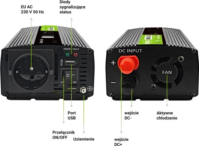 Invertor Green Cell PowerInverter LCD 12V 500W/10000W, valë e pastër, i zi