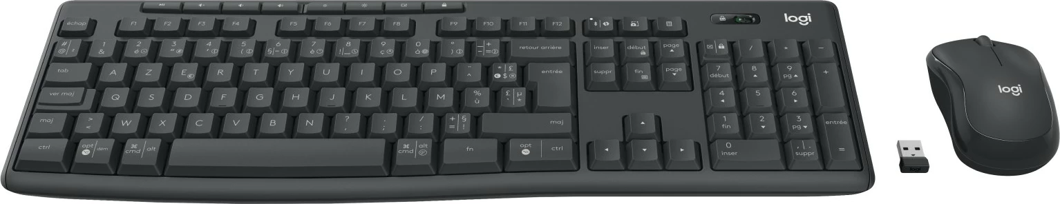 Komplet tastierë dhe maus Logitech MK370, Wireless, RF Wireless + Bluetooth, AZERTY, Grafit
