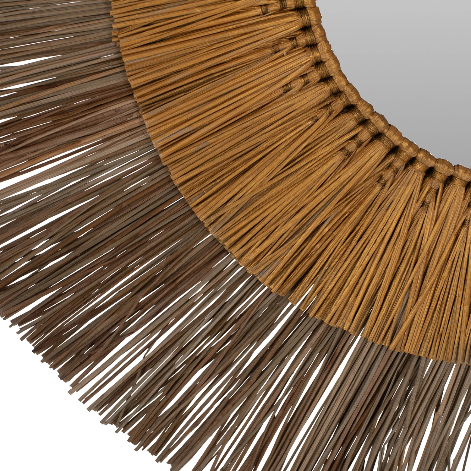 Pasqyrë muri rrethore me kornizë bari Mendong, ngjyrë natyrale dhe ari, Φ70cm, FH7800