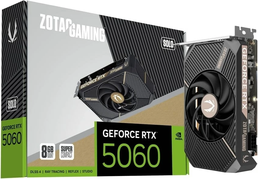 Kartë grafike ZOTAC GAMING GeForce RTX 5060 SOLO, 8 GB GDDR7, e zezë
