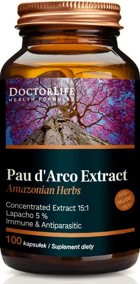 Suplement ushqimor Doctor Life Pau d'Arco Extract nga lëvorja e brendshme 3750mg, 90 kapsula