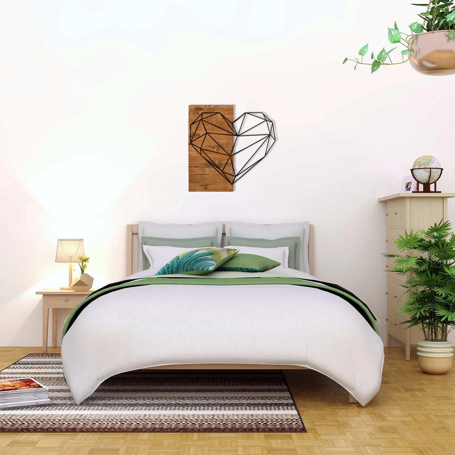 Aksesor dekorativ për mur, dru dhe metal, zemër, Wallity