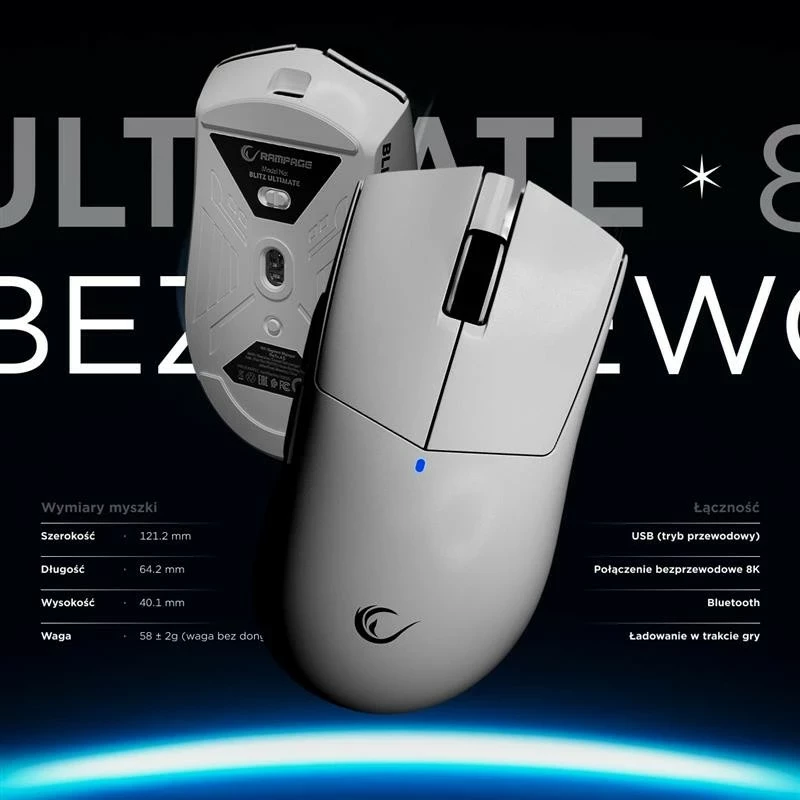 Maus Rampage BLITZ ULTIMATE, optik, 8K, 30000DPI, PAW3950, i bardhë