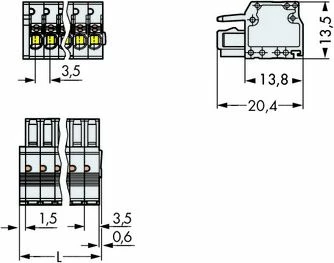 Soket industrial Wago MCS-MINI 2734-110, 10-polësh, hap 3.5 mm, gri e çelët