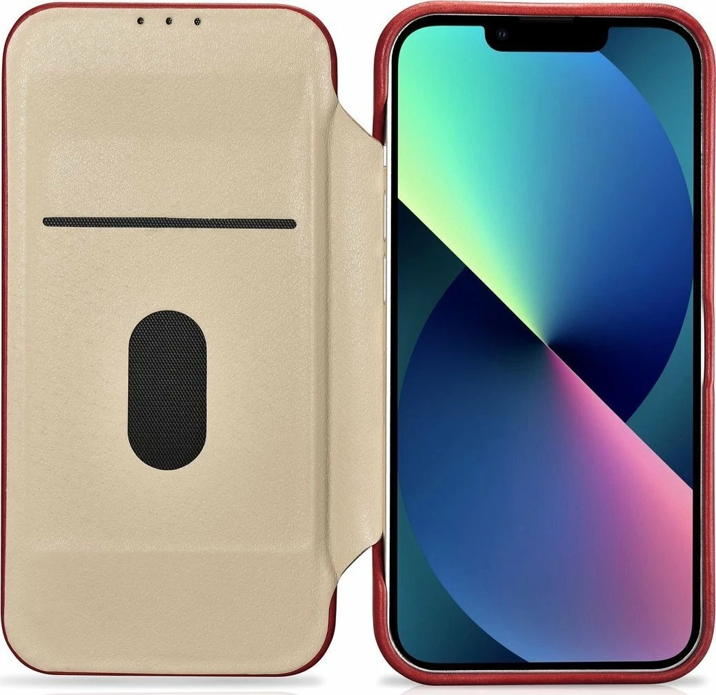 Mbështjellës iCarer CE Oil Wax Premium Leather Folio AKI14220707-RD për iPhone 14 Plus, lëkurë natyrale, me flapa magnetike, MagSafe, kuqe