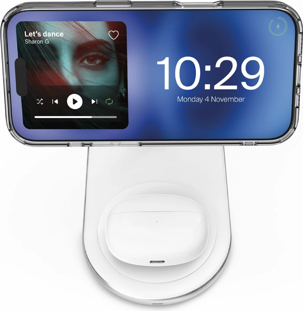 Stacion karikimi wireless 2n1 Puro Mag Station PUFCCSQIMAG5WHI, 15W, MagSafe, me kabllo USB-C, Bardhë