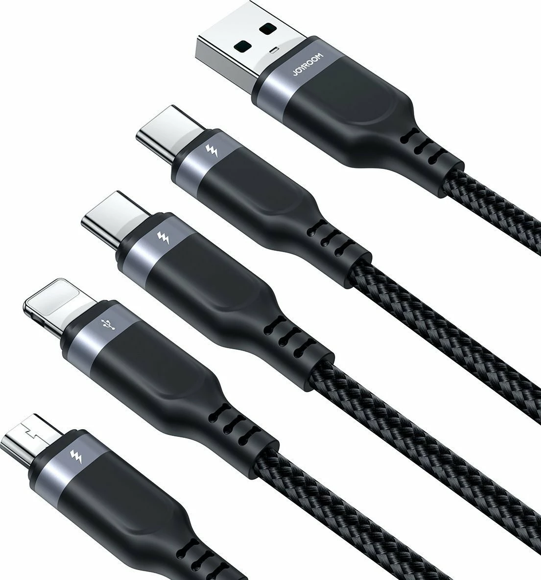 Kabllo USB Joyroom S-1T4018A18 (JYR776) USB-A në 2x USB-C + Lightning + microUSB 1.2 m, e zezë