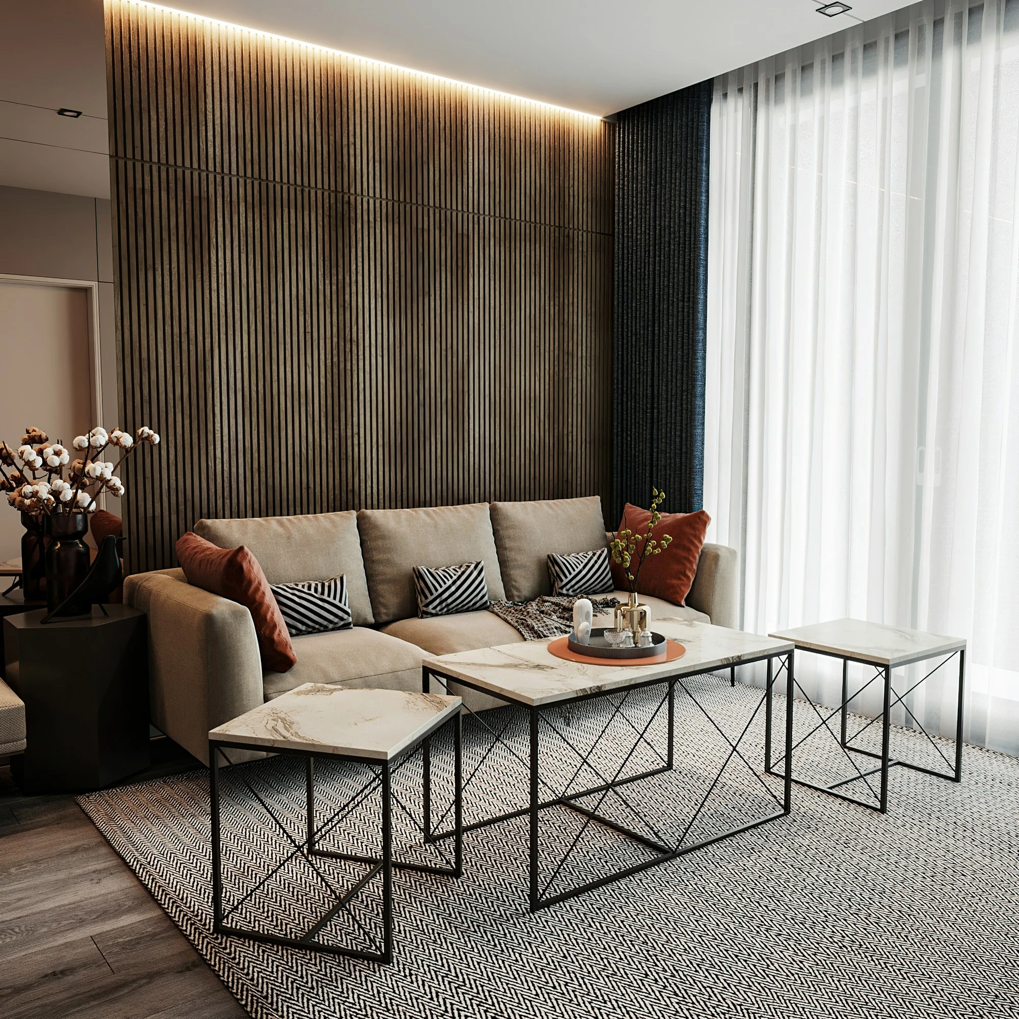 Set tavolinash kafeje Skye Decor, Defne, mermer i bardhë