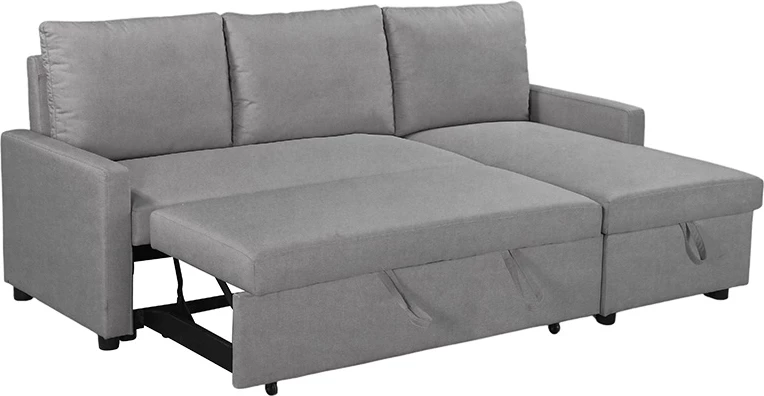 Divan qoshe me shtrat Infuse me hapësirë ruajtëse, pëlhurë gri, 203x130x88 cm