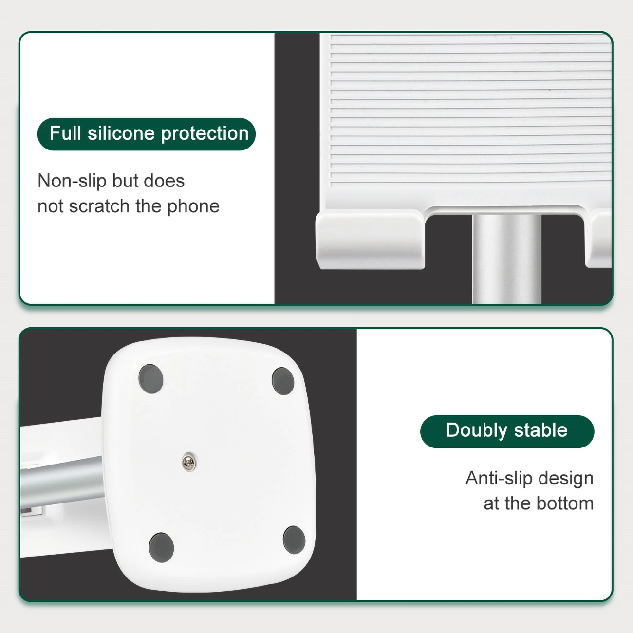 Mbajtëse telefoni/tableti Choetech H035, alumini, e bardhë dhe argjendtë, rregullim këndi dhe lartësie