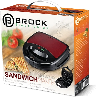 Sandwich maker Brock SSM 2001 RD 750 W, për 4 sanduiça trekëndorë, kuqe/zezë