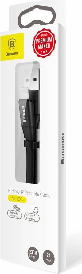 Kabllo USB-A në Lightning Baseus Nimble Flat 0.23 m, ngjyrë e zezë